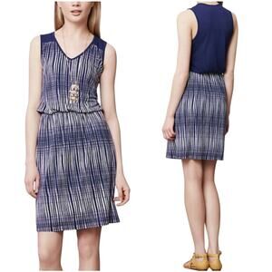 Anthropologie Deletta Janie Jersey Dress Blue Motif White Women’s Medium